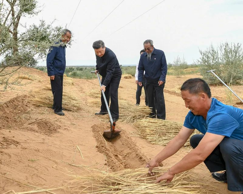 2019年8月21日，習近平來(lái)到甘肅省武威市古浪縣八步沙林場(chǎng)，實(shí)地察看當地治沙造林、生態(tài)保護等情況。新華社記者 謝環(huán)馳 攝