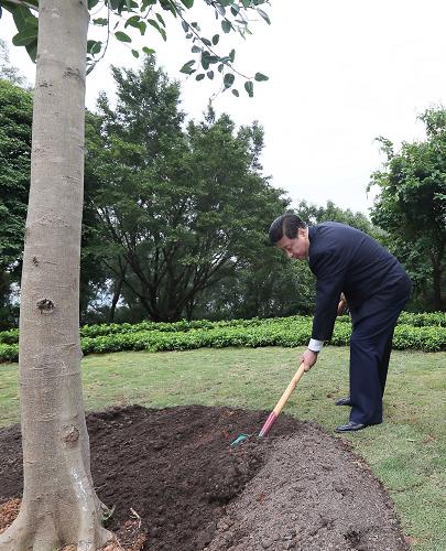 2012年12月7日至11日，習近平在廣東省考察工作。這是8日上午，習近平在深圳蓮花山公園種下一棵高山榕樹(shù)。新華社記者 蘭紅光 攝